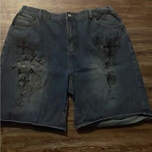 SHEIN Navy Embroidered Men's Jean Shorts